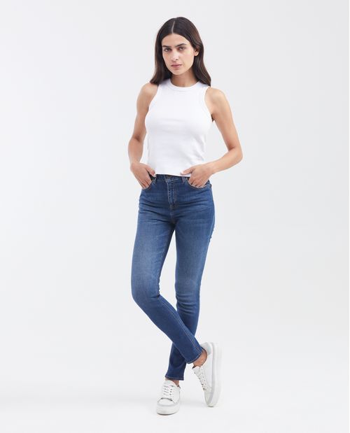 Jean High Rise Bota Skinny Azul Oscuro para Mujer