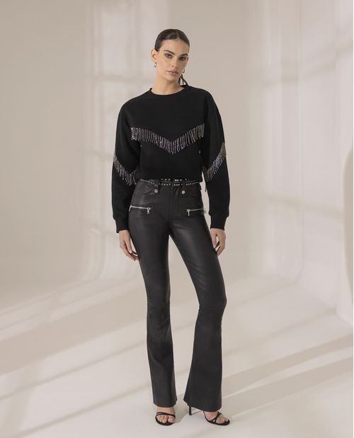 Pantalón Straight de Piel de Cordero para Mujer