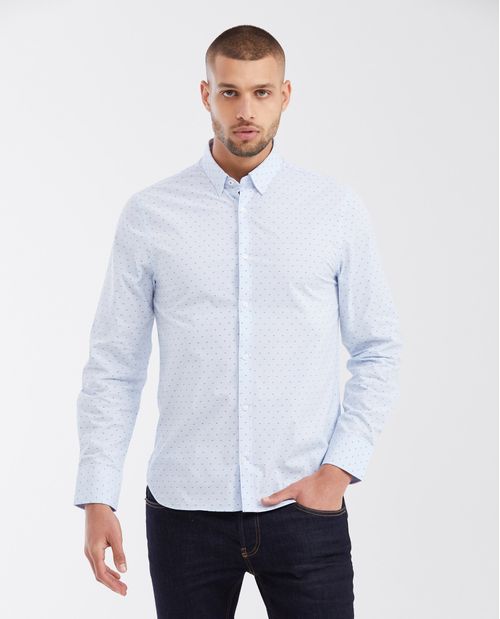 Camisa Slim Fit Manga Larga con Tecnología Coolmax y Mini Print para Hombre