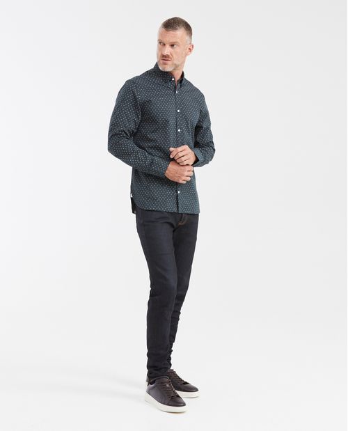 Camisa Slim Fit Manga Larga con Estampado Mini Print y Tecnología Coolmax para Hombre