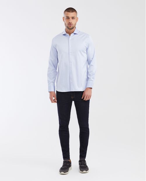 Camisa Classic Fit Manga Larga 100% Algodón con Acabado Esmerilado y Mini Print para Hombre