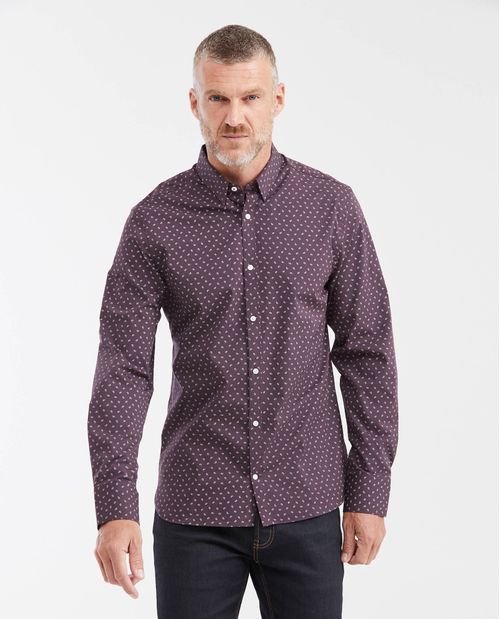 Camisa Slim Fit Manga Larga con Estampado Mini Print y Tecnología Coolmax para Hombre