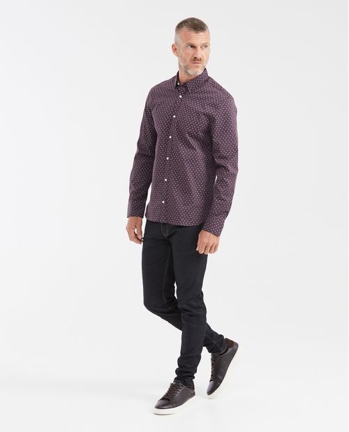 Camisa Slim Fit Manga Larga con Estampado Mini Print y Tecnología Coolmax para Hombre