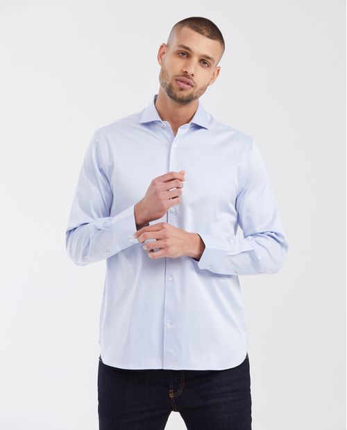 Camisa Classic Fit Manga Larga 100% Algodón con Acabado Esmerilado y Mini Print para Hombre