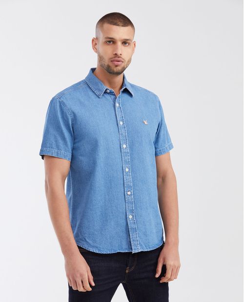 Camisa Classic Fit Manga Corta en Denim para Hombre