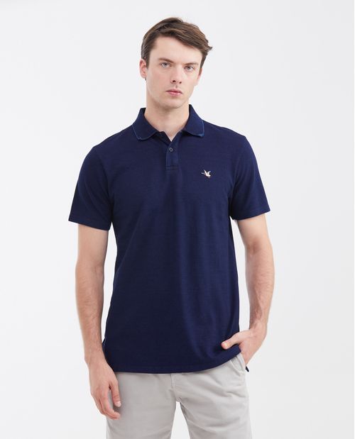 Camiseta Polo Classic Fit en Piqué con Hilos de Denim para Hombre
