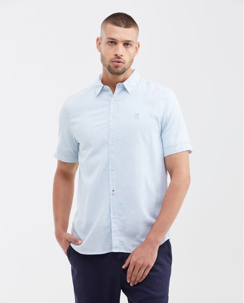Camisa Classi Fit Manga Corta en Mezcla de Lino y Algodón para Hombre