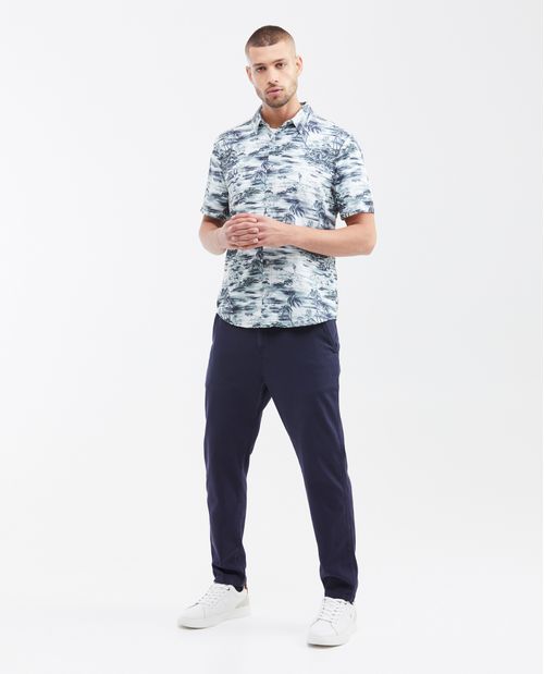 Camisa Classic Fit Manga Corta 100% Algodón con Maxi Print de Palmeras para Hombre
