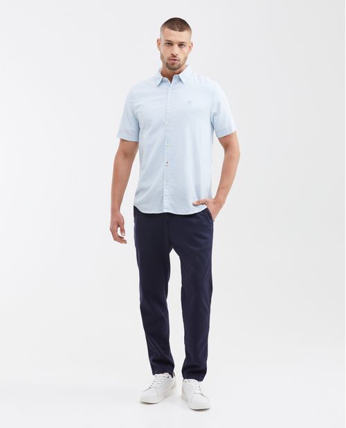Camisa Classi Fit Manga Corta en Mezcla de Lino y Algodón para Hombre