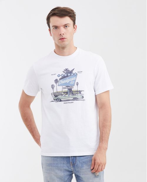 Camiseta Estampada Classic Fit Cuello Redondo en Algodón Efecto Jaspeado para Hombre