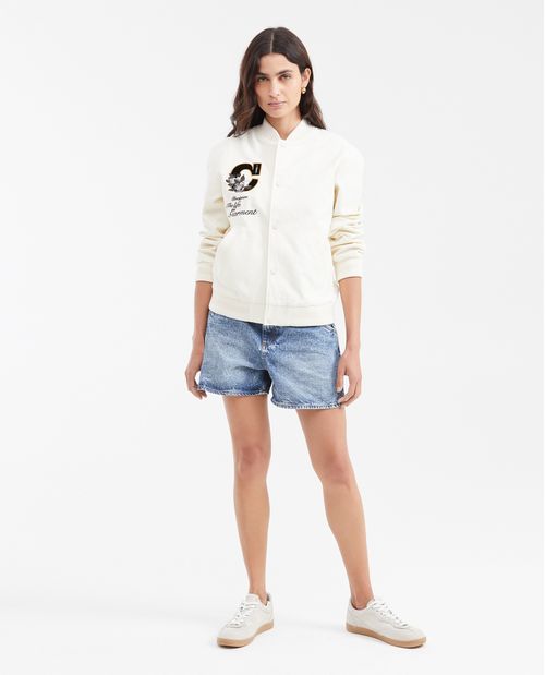 Chaqueta Tipo Bomber con Mangas Resinadas y Apliques para Mujer