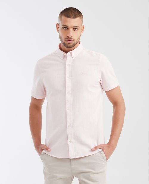 Camisa Slim Fit Manga Corta en Mezcla de Algodón y Lino para Hombre