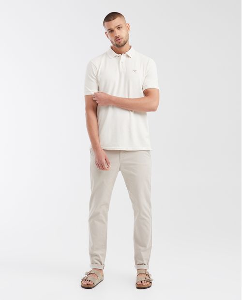 Camiseta Polo Slim Fit con Cuello y Puños con Vena en Relieve para Hombre