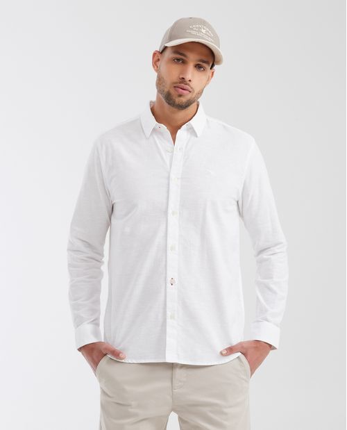 Camisa Classic Fit Manga Larga en Algodón y Lino para Hombre