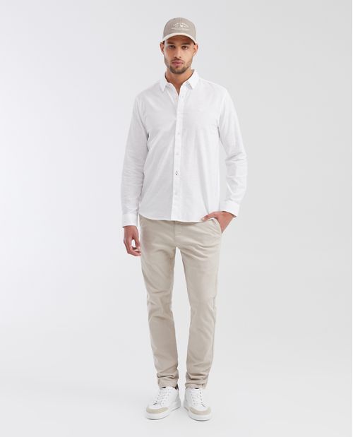 Camisa Classic Fit Manga Larga en Algodón y Lino para Hombre
