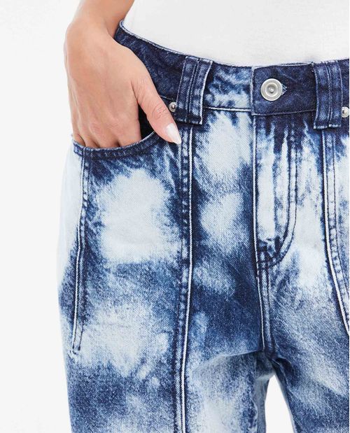 Jean Ballon Fit High Rise Boot Cut Azul Oscuro Efecto Acuarelado para Mujer