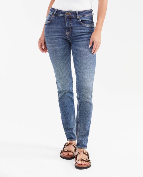 Jean High Rise Bota Slim Azul Oscuro Vintage para Mujer