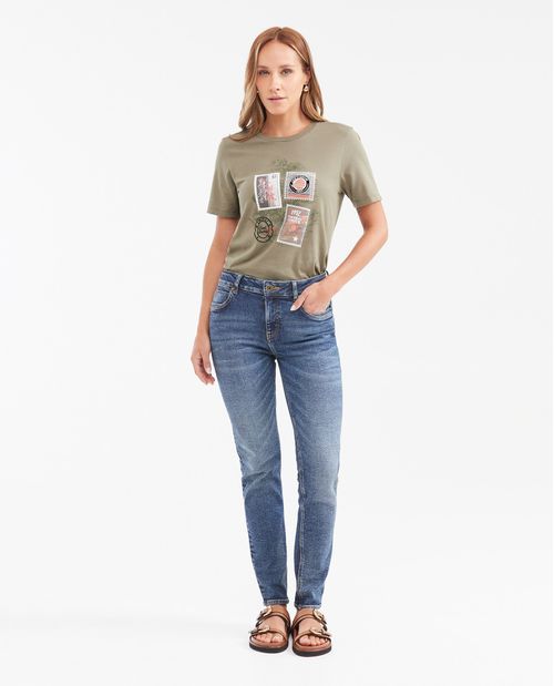 Jean High Rise Bota Slim Azul Oscuro Vintage para Mujer