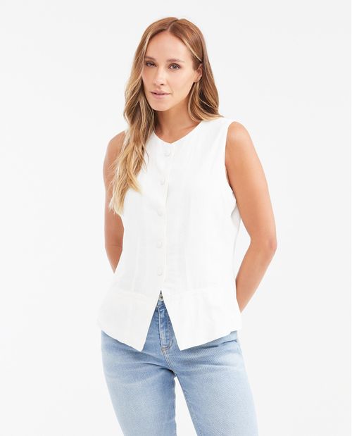 Blusa Femenina sin Mangas de Rayón y Lino con Forro de Algodón