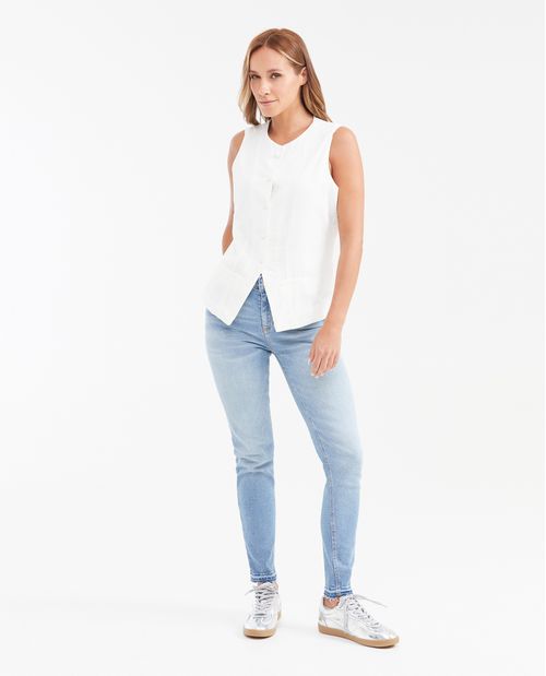Blusa Femenina sin Mangas de Rayón y Lino con Forro de Algodón