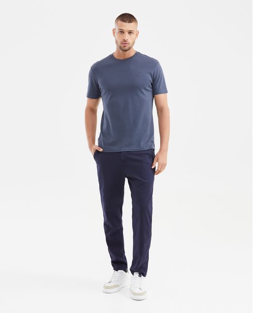 Camiseta Básica Slim Fit Cuello Redondo en Algodón Doble Punto para Hombre