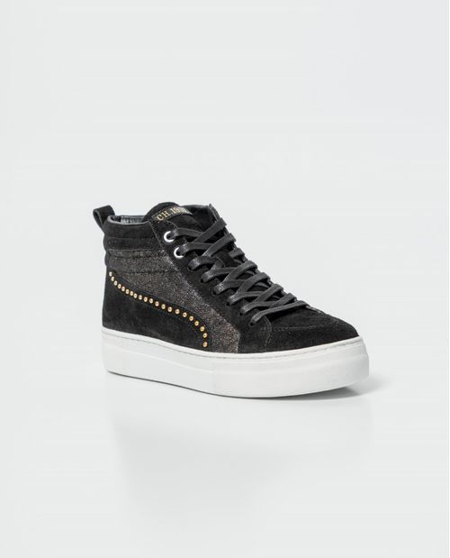 Zapato Femenino en Piel Vacuno y Poliéster: Bota de Amarrar