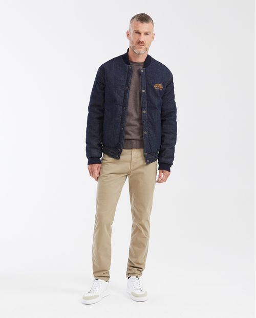 Chaqueta en Denim Tipo Bomber Azul Oscuro para Hombre