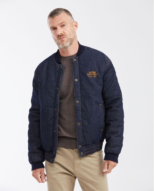 Chaqueta en Denim Tipo Bomber Azul Oscuro para Hombre