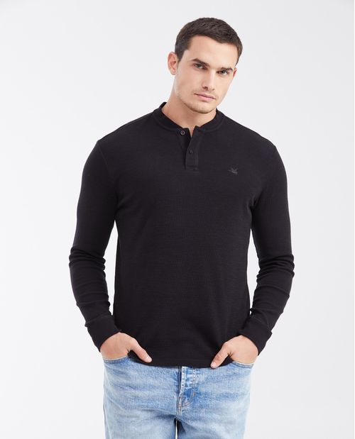 Camiseta Slim Fit Cuello Henley en Algodón para Hombre