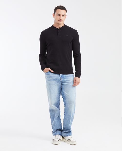 Camiseta Slim Fit Cuello Henley en Algodón para Hombre