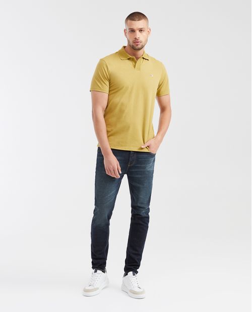 Camiseta Polo Slim Fit con Cuello Acanalado Ancho para Hombre