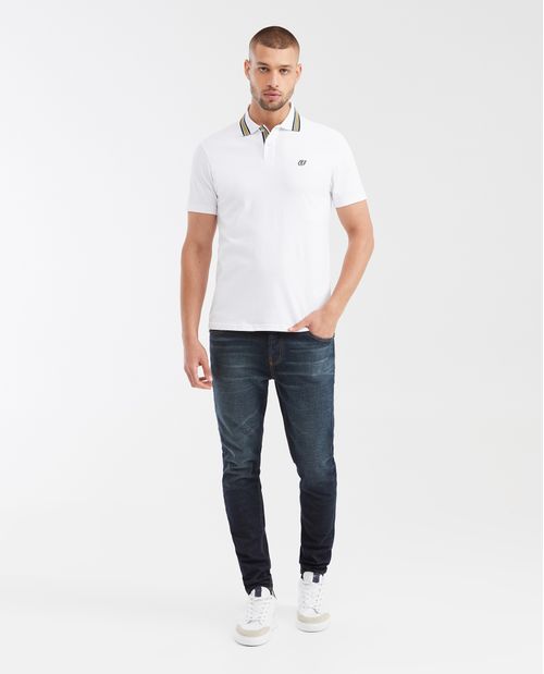 Camiseta Polo Slim Fit con Cuello a Rayas en Contraste para Hombre