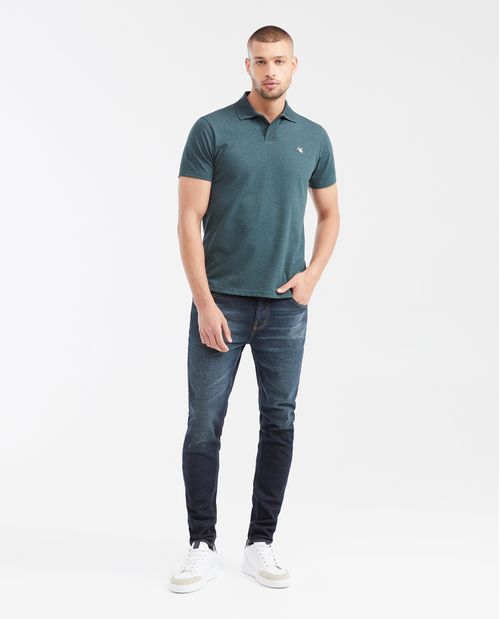 Camiseta Polo Slim Fit con Cuello Acanalado Ancho para Hombre