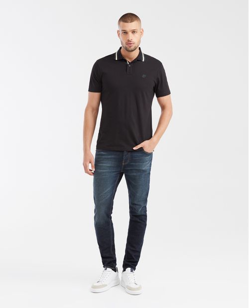 Camiseta Polo Slim Fit con Cuello a Rayas en Contraste para Hombre