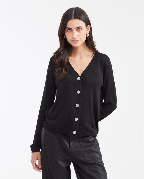 Cardigan Femenino en Viscosa con Detalles Metálicos