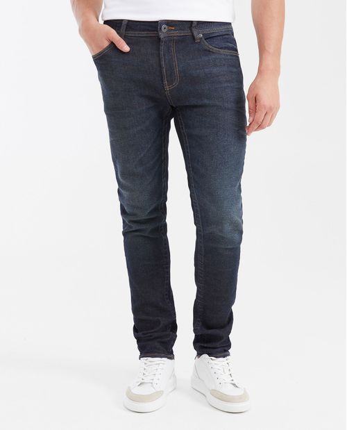 Jean Slim Fit Tiro Medio Bota Slim Azul Ultra Oscuro para Hombre