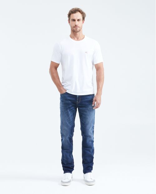 Jean Slim Fit Tiro Medio Bota Slim Azul Oscuro para Hombre