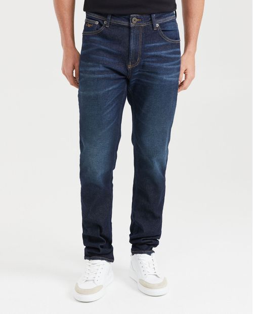 Jean Straight Fit Tiro Medio Bota Slim Azul Oscuro para Hombre