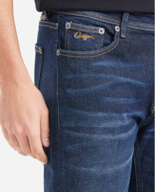 Jean Straight Fit Tiro Medio Bota Slim Azul Oscuro para Hombre
