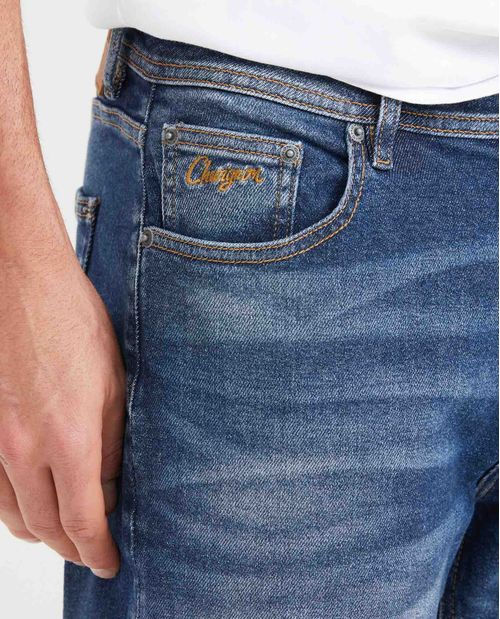 Jean Straight Fit Tiro Medio Bota Slim Azul Oscuro para Hombre