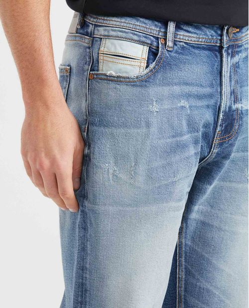 Jean Straight Fit Tiro Medio Bota Slim Azul Oscuro para Hombre