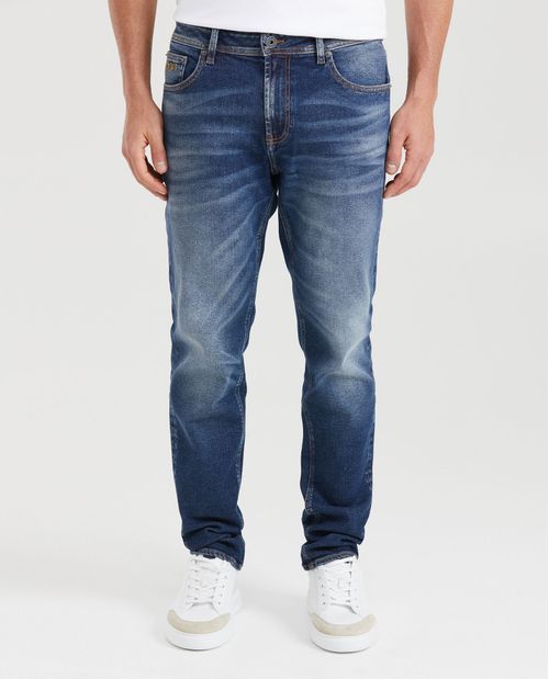 Jean Straight Fit Tiro Medio Bota Slim Azul Oscuro para Hombre