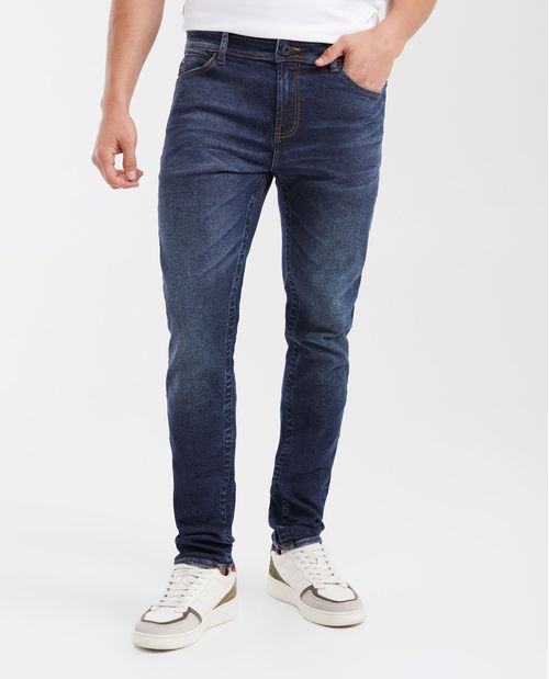 Jean Slim Fit Tiro Medio Bota Slim Azul Oscuro para Hombre