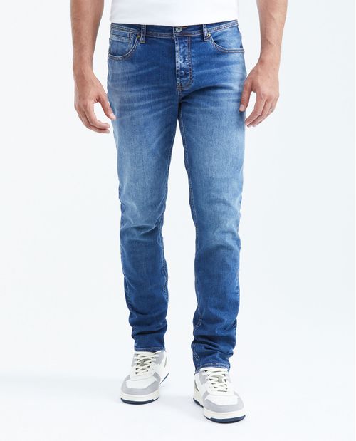 Jean Súper Slim Fit Tiro Bajo Bota Super Slim Azul Medio para Hombre