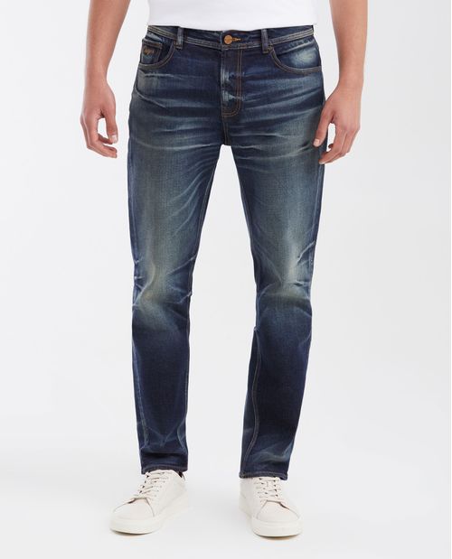 Jean Straight Fit Tiro Medio Boot Cut Azul Oscuro Lavado Vintage para Hombre