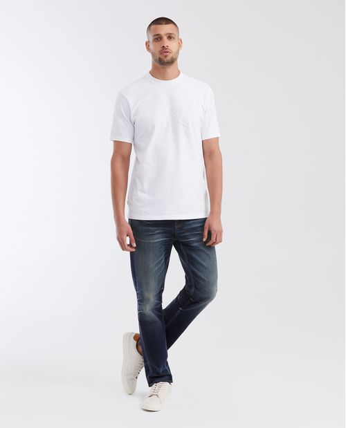 Jean Straight Fit Tiro Medio Boot Cut Azul Oscuro Lavado Vintage para Hombre