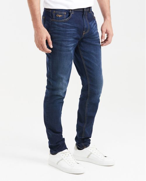 Jean Straight Fit Tiro Medio Bota Slim Azul Ultra Oscuro para Hombre