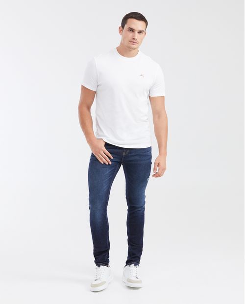 Jean Súper Slim Fit Tiro Bajo Bota Super Slim Azul Ultra Oscuro con Rotos para Hombre