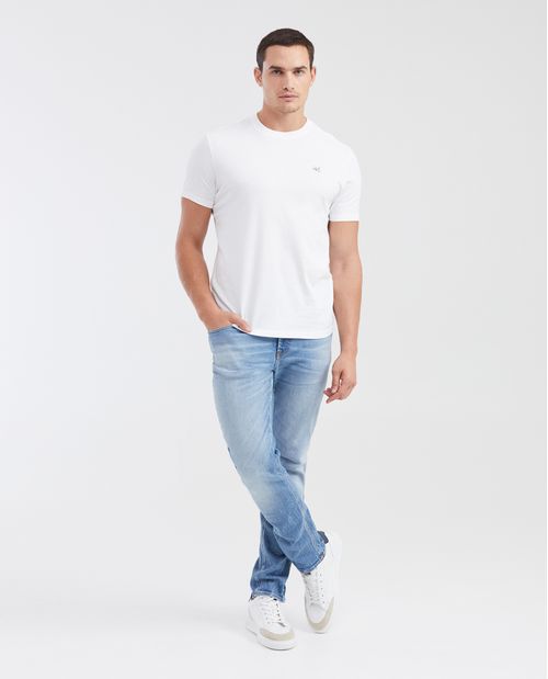 Jean Straight Fit Tiro Medio Bota Slim Azul Medio para Hombre