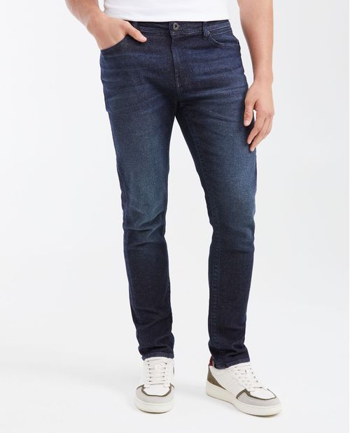 Jean Slim Fit Tiro Medio Bota Slim Azul Ultra Oscuro para Hombre